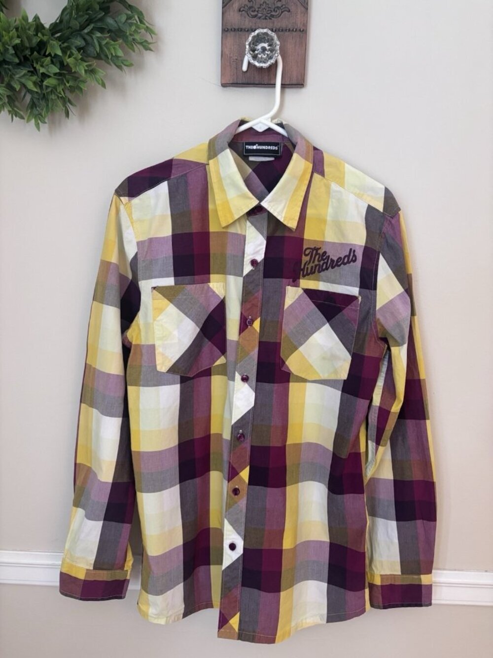 The Hundreds Mens Size Large Plaid Long Sleeve Shirt Button Front